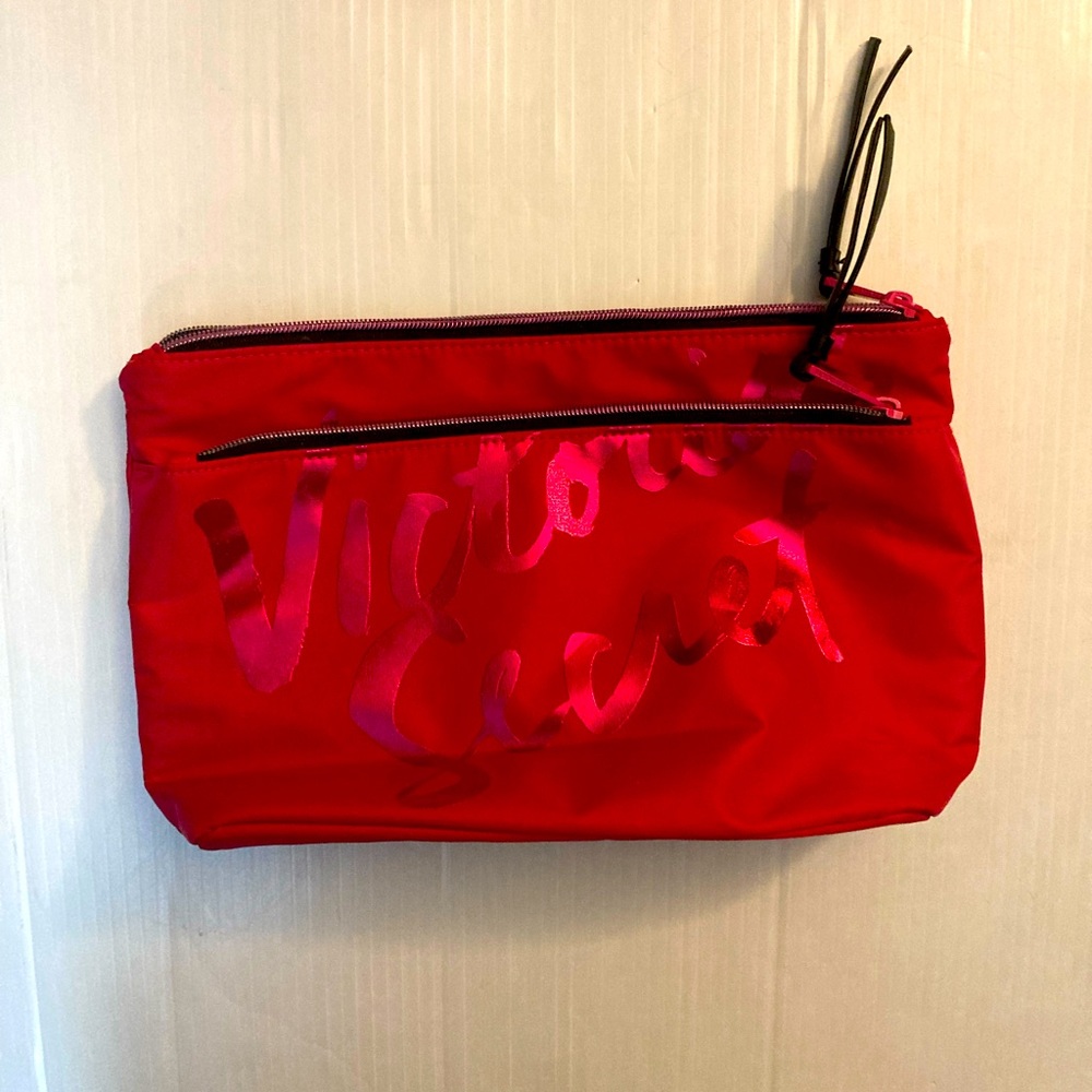 Victoria's Secret Red Logo Double Zip Makeup Bag